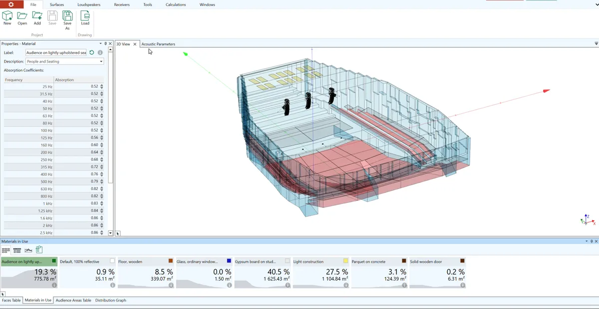 Model 3D sali w oprogramowaniu EASE – wizualizacja blinika cyfrowego pomieszczenia